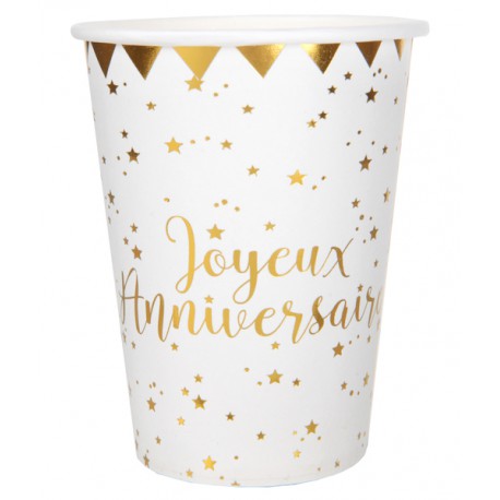 10 Gobelets Joyeux Anniversaire métallisé