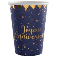 10 Gobelets Joyeux Anniversaire métallisé