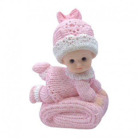 Bébé Fille sur Gros Coussin Rose