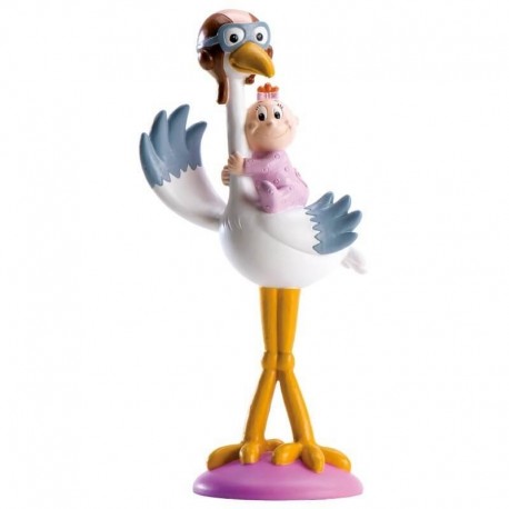Figurine Cigogne pour Gâteau Baptême Fille