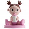 Figurine Petite Fille en Rose avec Biberon