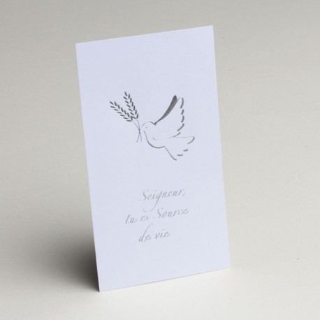 Carte Communion Colombe Blanc/Argent x10