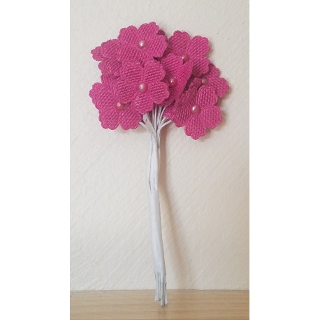 6 Tiges de 3 Fleurs Perlées Fuschia