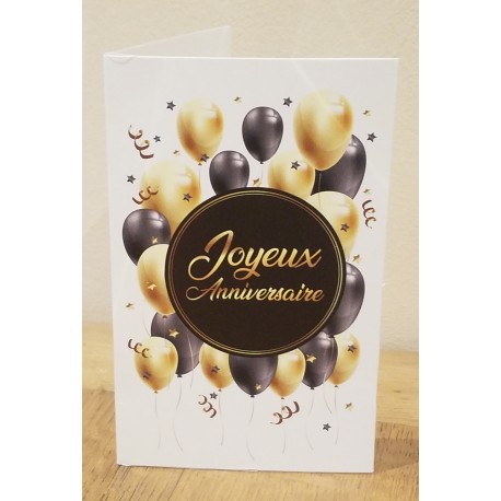 Invitation + Carte Blanche + Enveloppe Anniversaire Or et Noir
