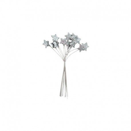 12 Tiges Mini Etoiles Paillettes Argent