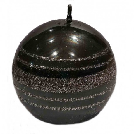Bougie Ronde Noire Rayure Pailletées Argent