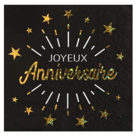 Serviette Anniversaire Etincelant Noir/Or