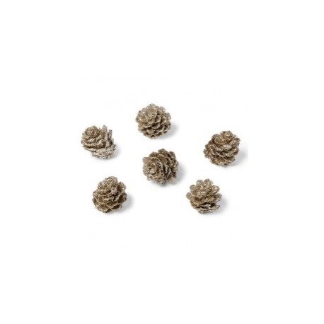 6 POMMES DE PINS 3CM PAILLETTES CUIVRE