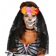 Diadème Fleur Voile Noir