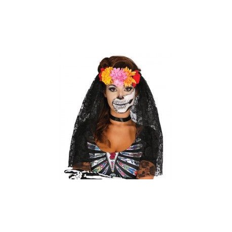 Diadème Fleur Voile Noir